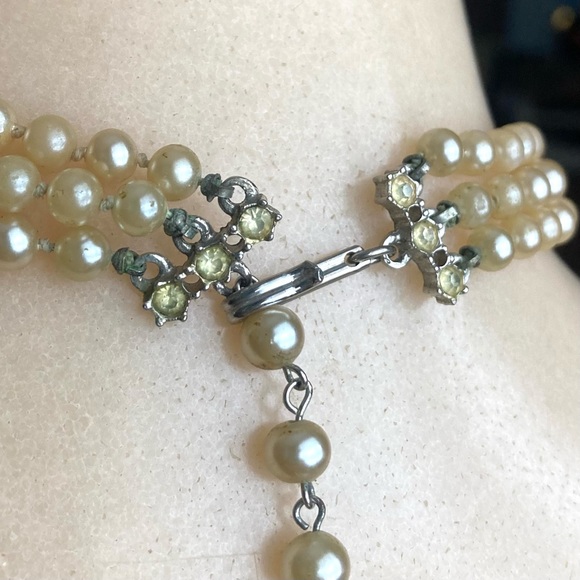 Vintage Pearl Choker Necklace Faux Pearls Gemstones Chic Adjustable - Picture 7 of 9